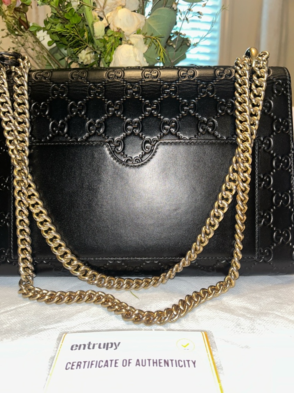 Gucci Black Embossed GG Leather Crossbody with Gold Lock - Picture 6 of 12